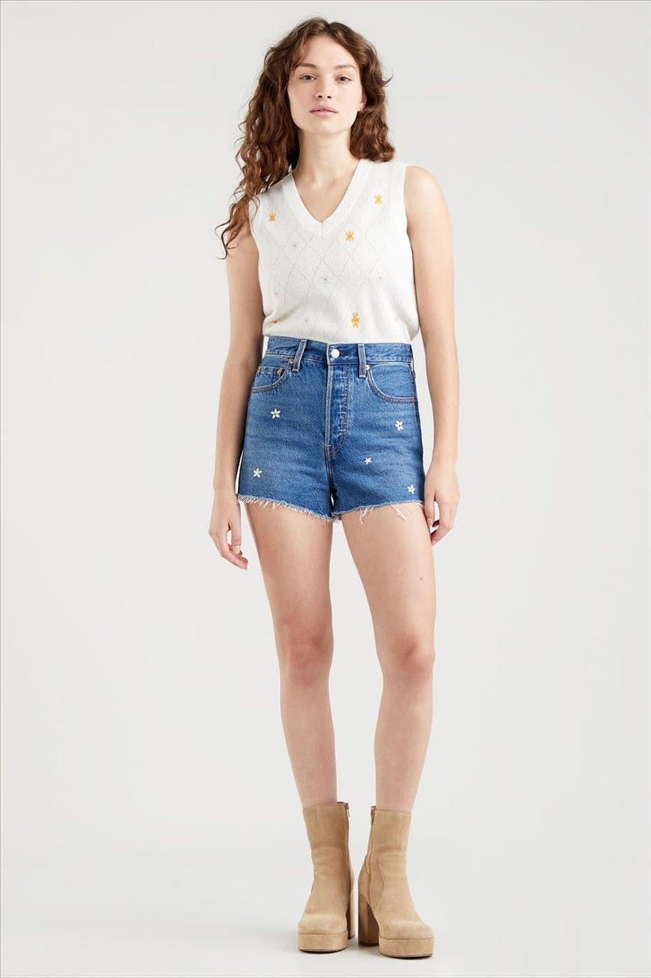 Levi's - Blauwe ribcage met bloemen short