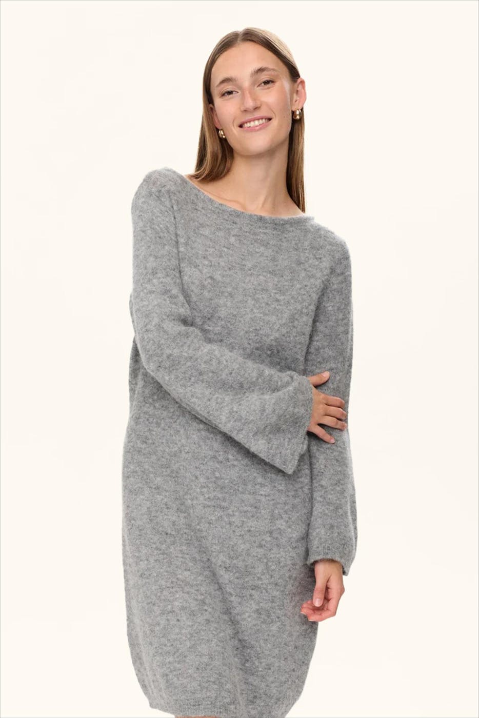 Nümph - Grijze Riette Boatneck jurk