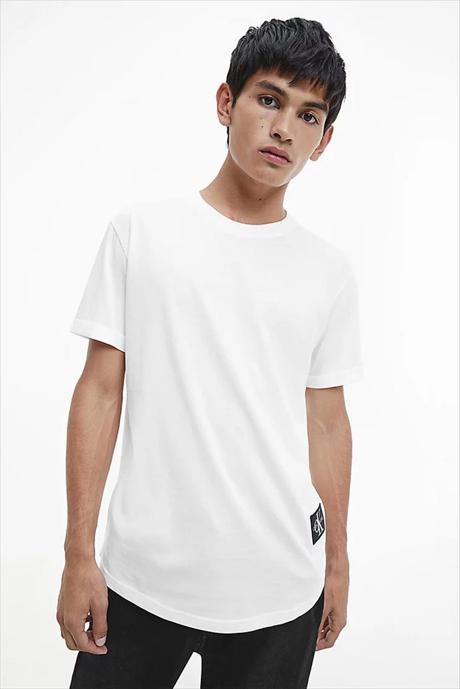 Calvin Klein Jeans - Witte badge turn up sleeve T-shirt