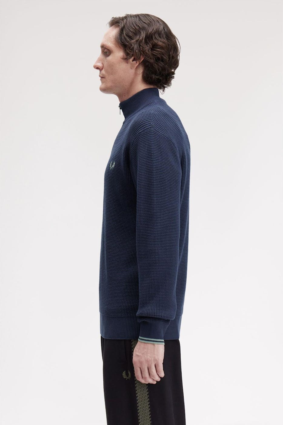 Fred Perry - Donkerblauwe Waffle Stitch Half Zip sweater