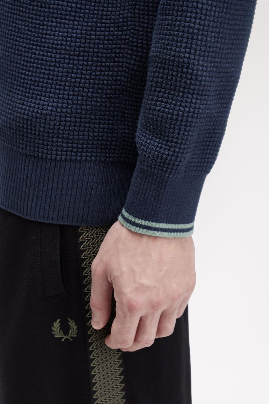 Fred Perry - Donkerblauwe Waffle Stitch Half Zip sweater