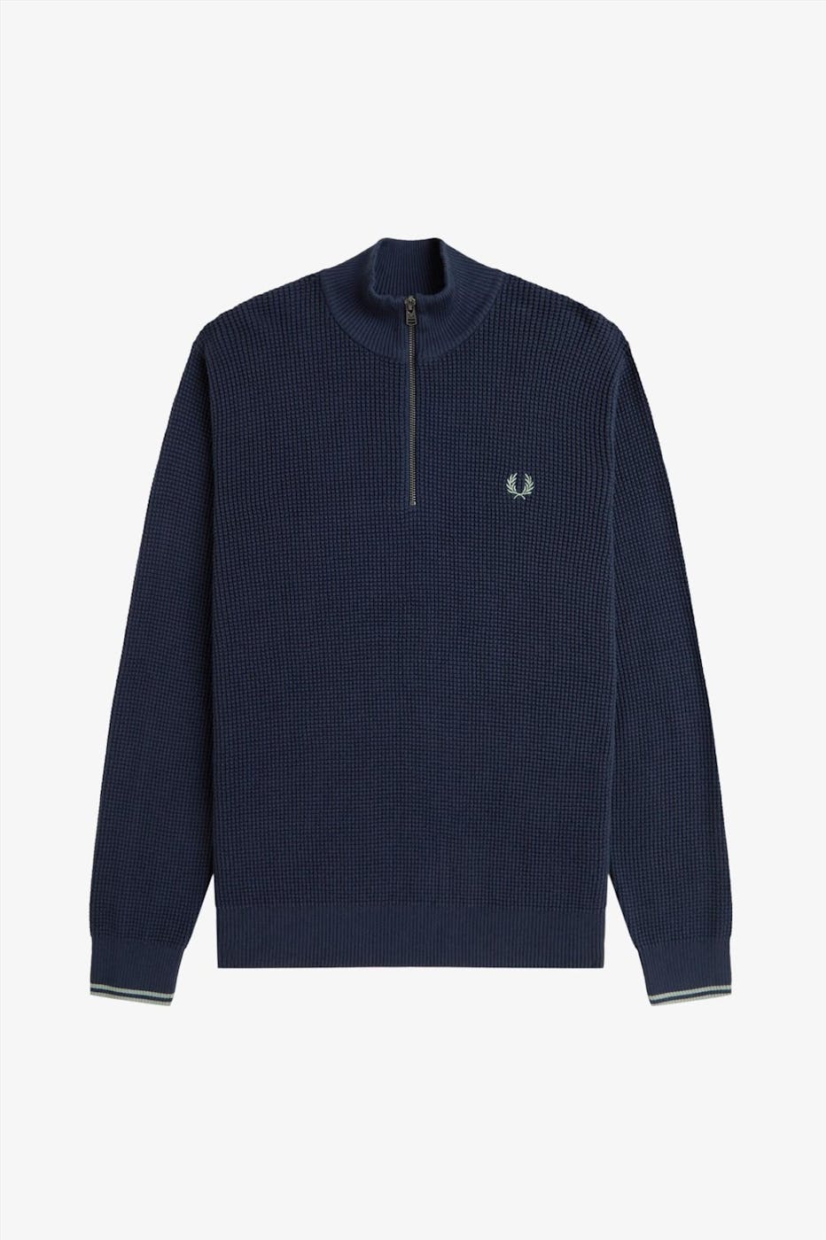 Fred Perry - Donkerblauwe Waffle Stitch Half Zip sweater