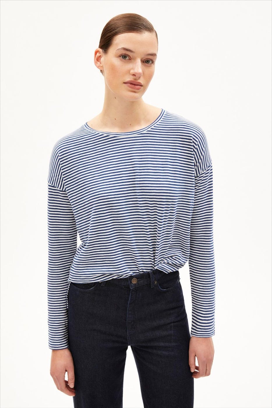 Armed Angels - Blauwe-Ecru Xianaa longsleeve