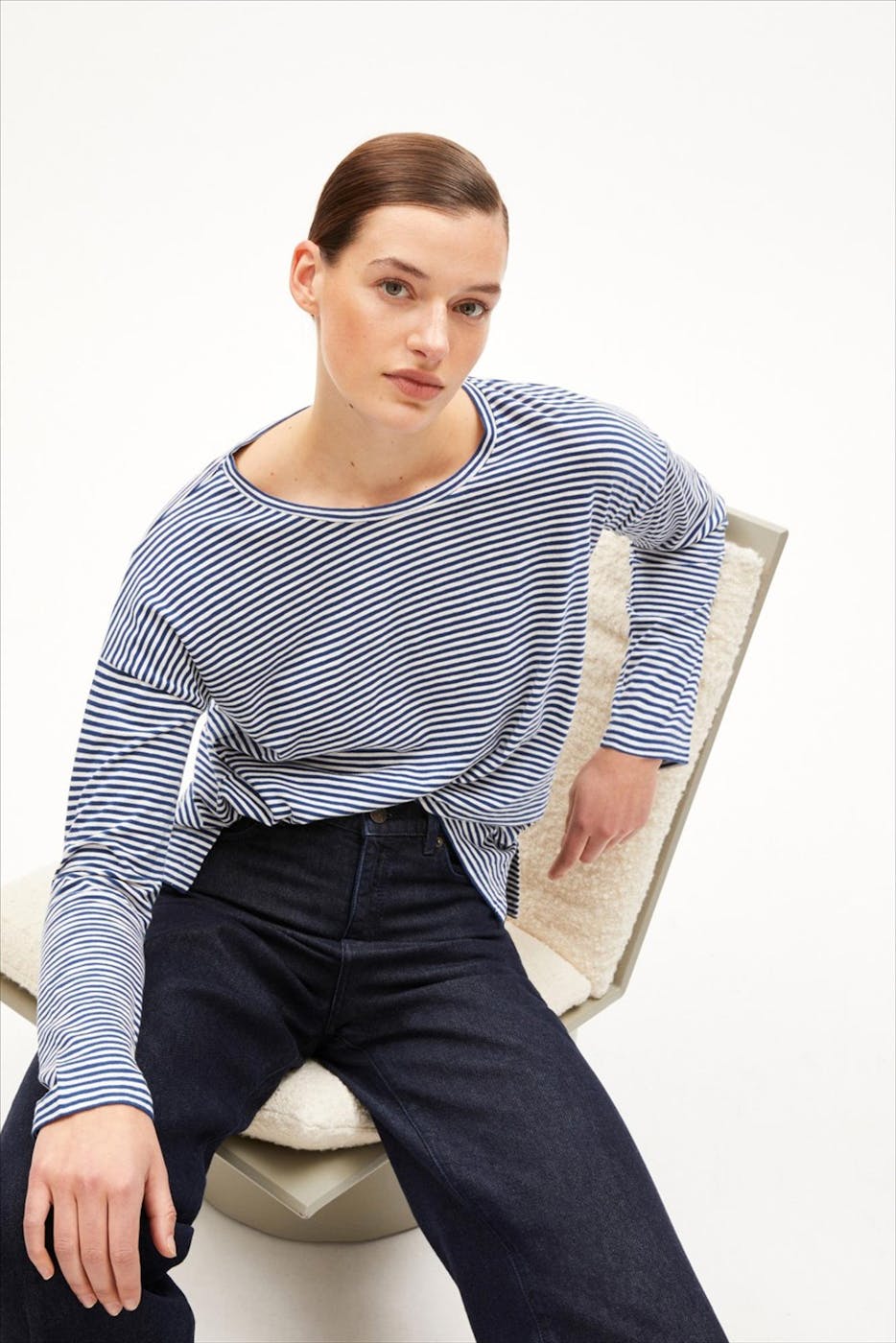 Armed Angels - Blauwe-Ecru Xianaa longsleeve