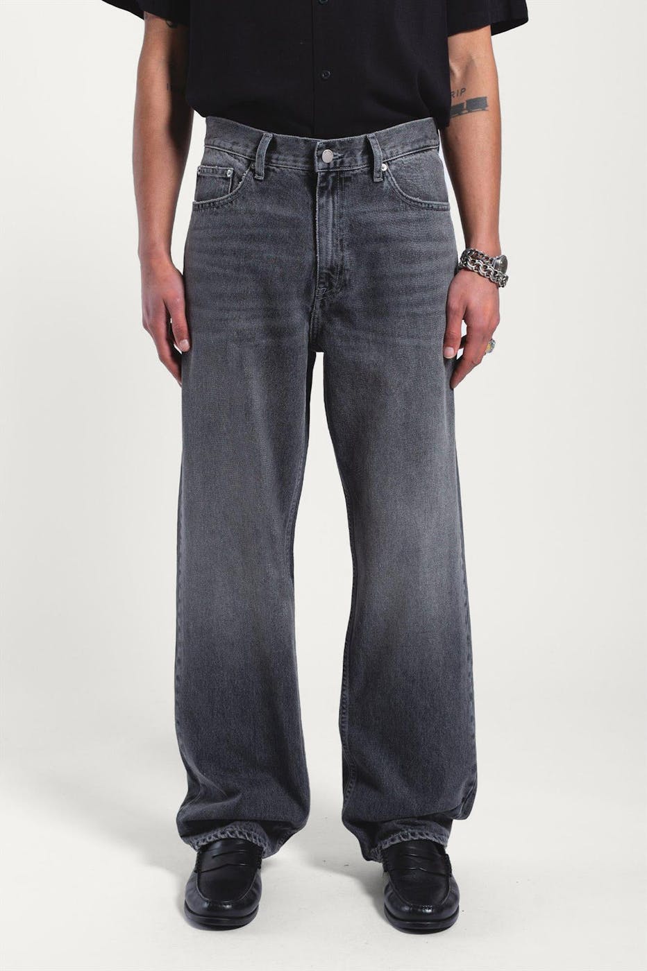 Dr. Denim - Donkergrijze Omar wide straight jeans