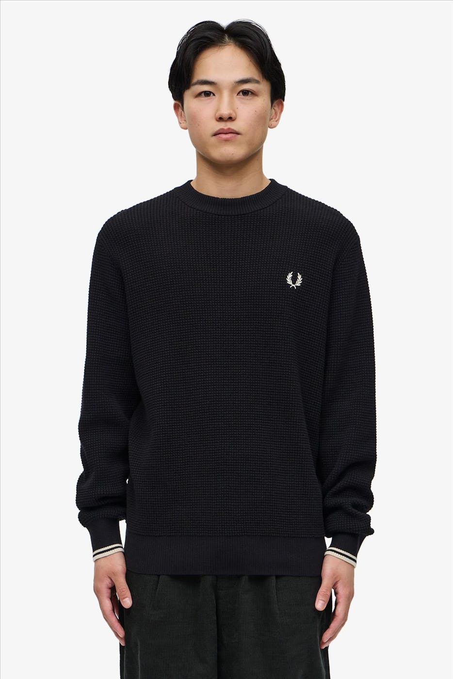Fred Perry - Zwarte Waffle Stitch trui