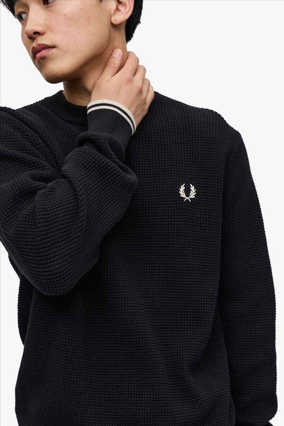 Fred Perry - Zwarte Waffle Stitch trui