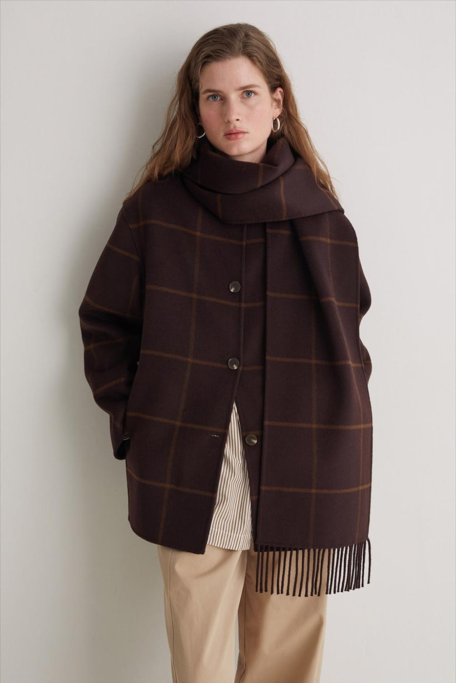 YERSE - Donkerbruine Wool Blend Scarf mantel