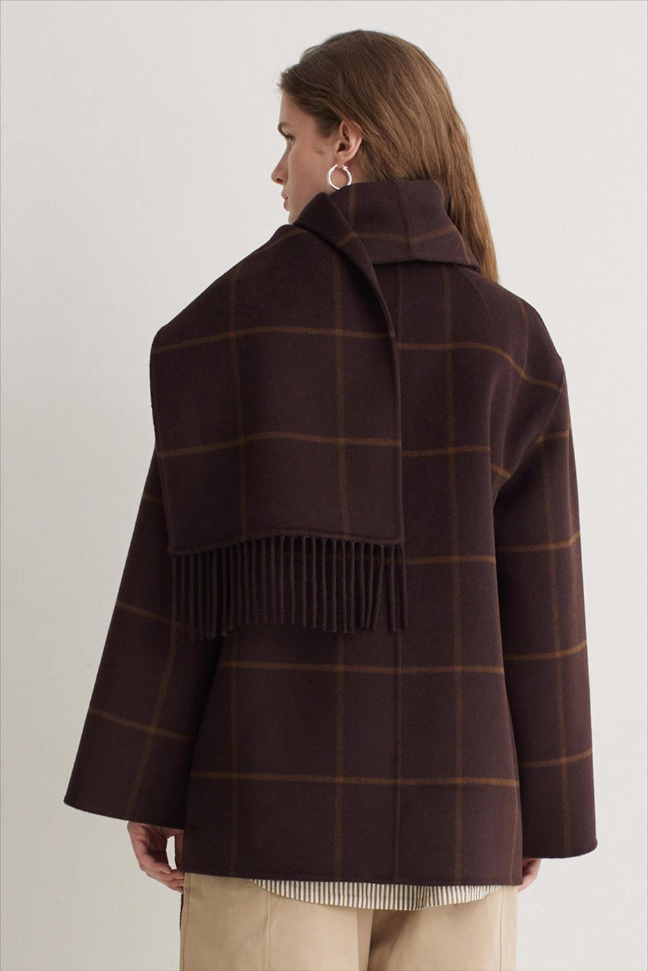 YERSE - Donkerbruine Wool Blend Scarf mantel