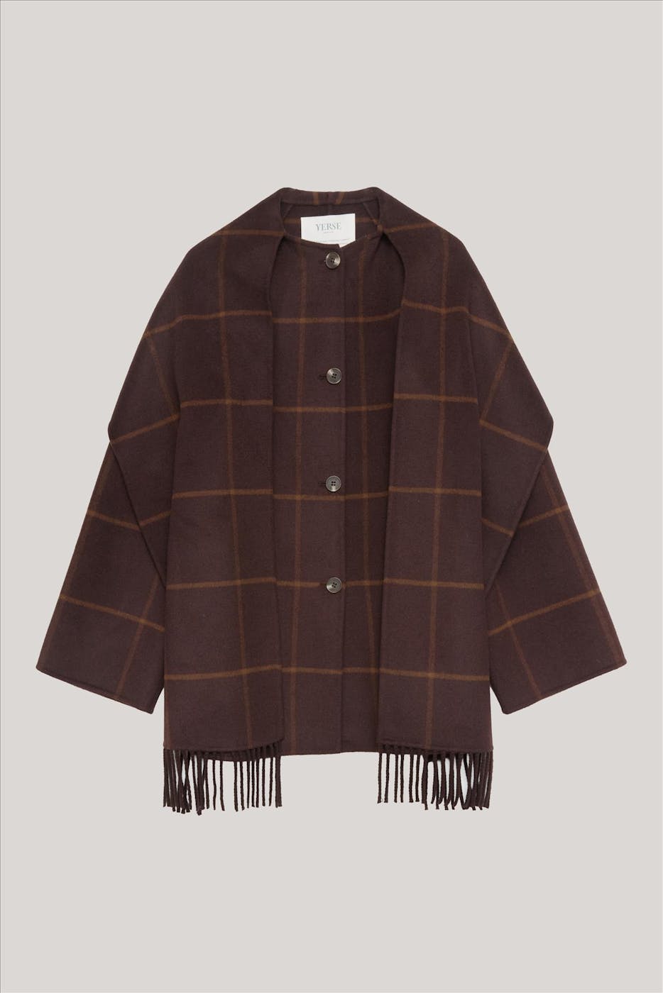 YERSE - Donkerbruine Wool Blend Scarf mantel