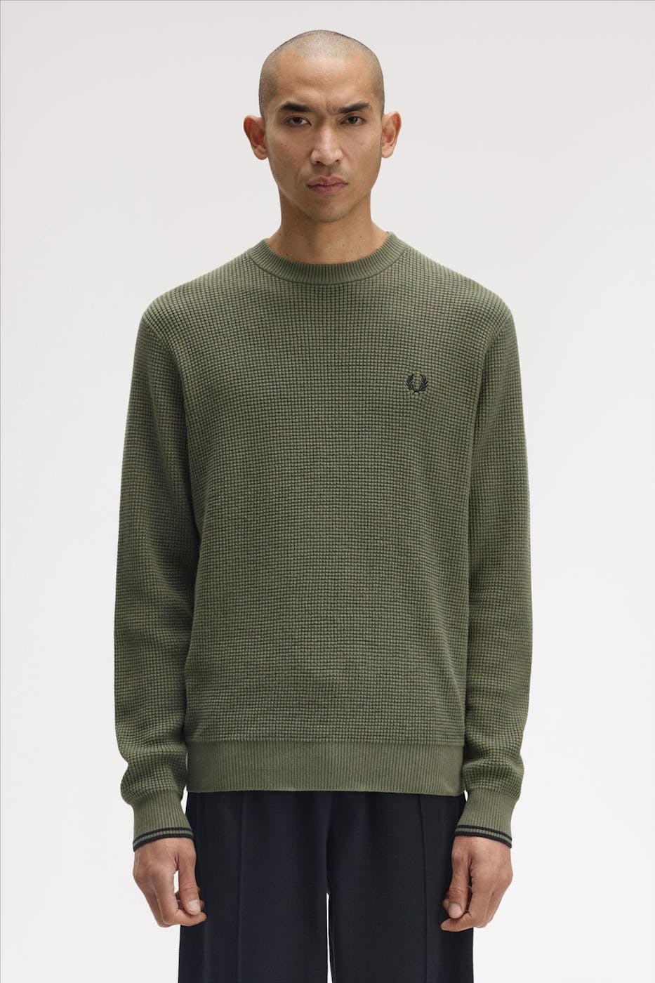 Fred Perry - Olijfgroene Waffle Stitch trui