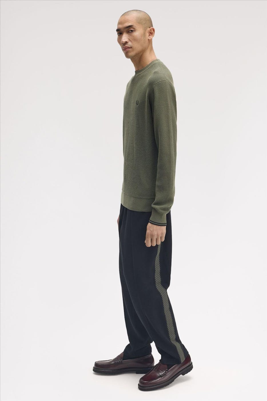 Fred Perry - Olijfgroene Waffle Stitch trui