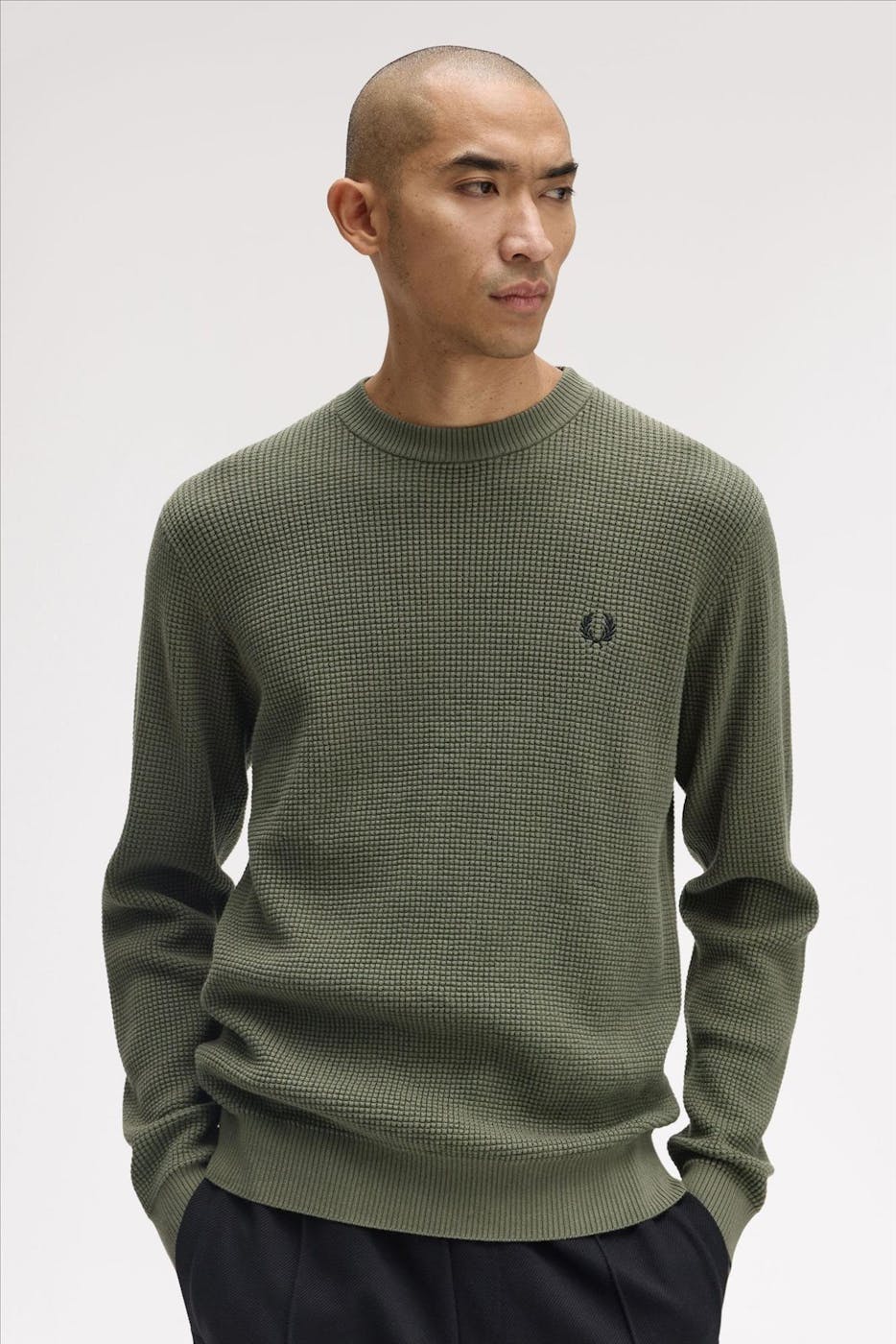 Fred Perry - Olijfgroene Waffle Stitch trui