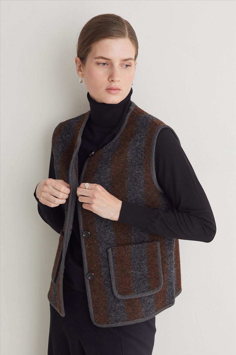 YERSE - Grijs-Bruin Stripes vestje