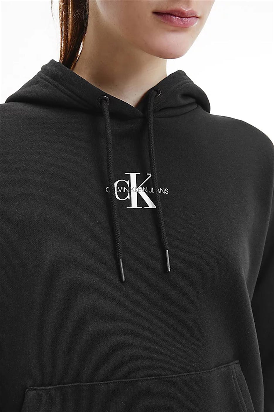 Calvin Klein Jeans - Zwarte cropped monogram hoodie
