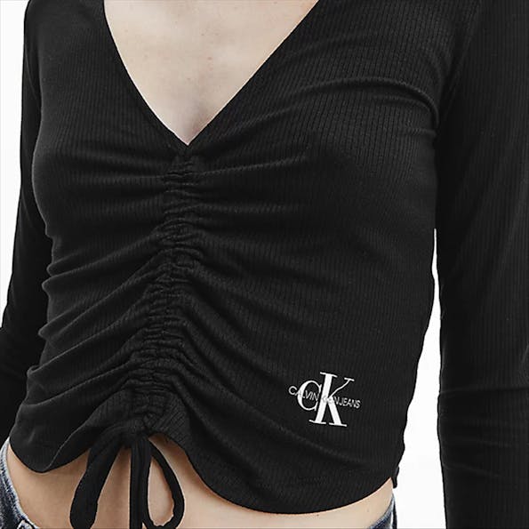 Calvin Klein Jeans - Zwarte drawstring V-neck rib T-shirt