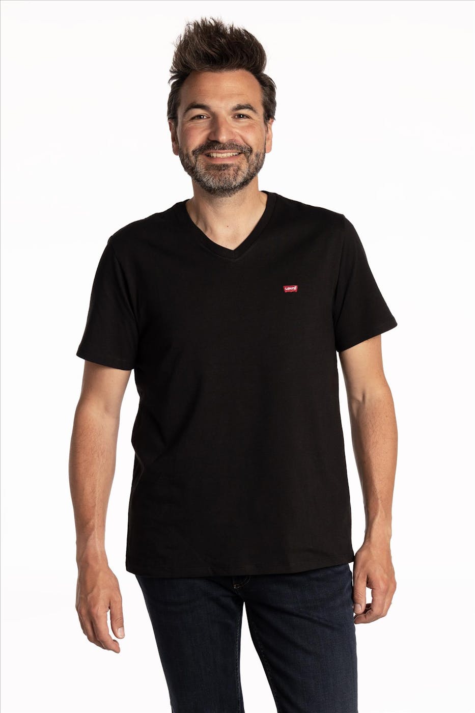 Levi's - Zwarte Batwing Logo T-shirt met V-hals