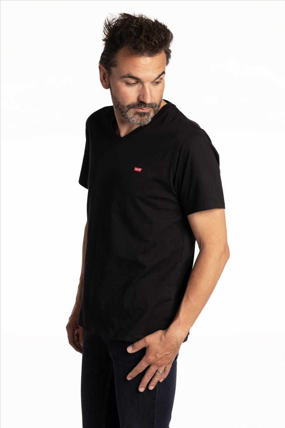 Levi's - Zwarte Batwing Logo T-shirt met V-hals
