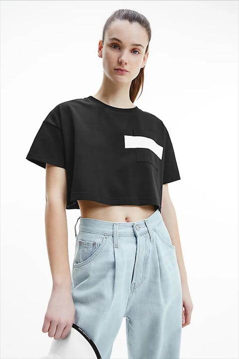 Calvin Klein Jeans - Zwart-witte hero logo crop T-shirt