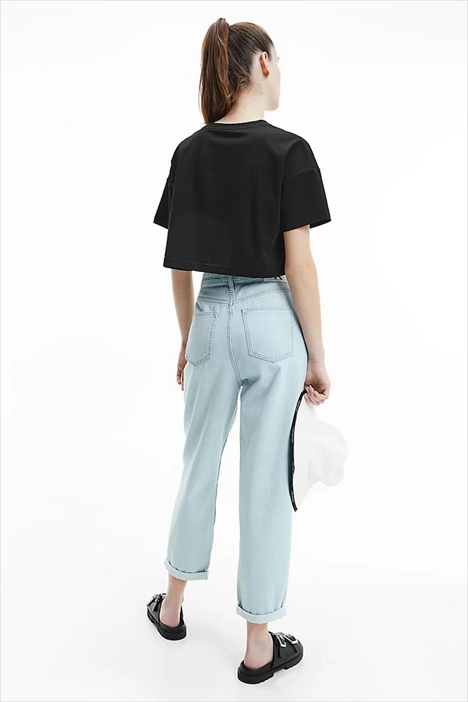 Calvin Klein Jeans - Zwart-witte hero logo crop T-shirt