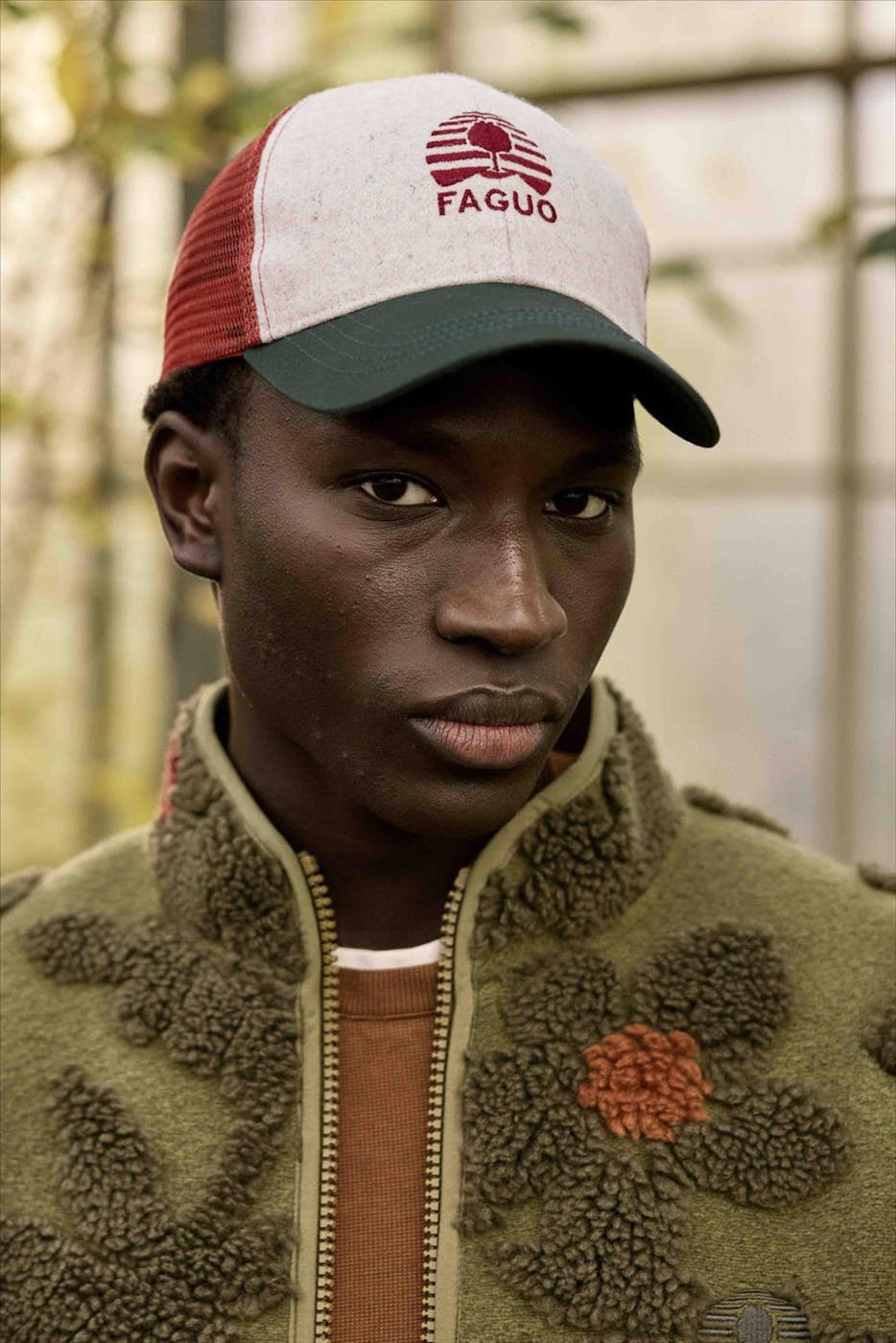 Faguo - Cognac-Donkergroene Trucker Wool pet