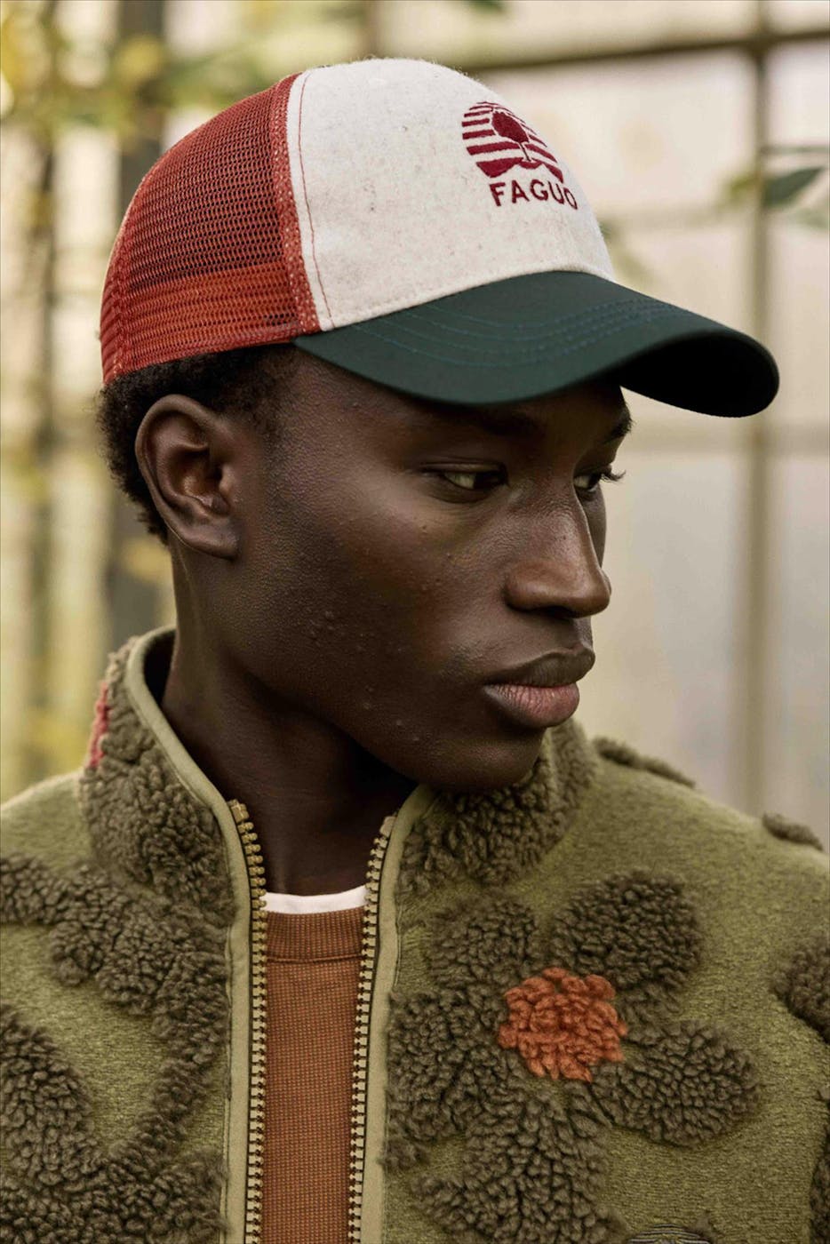 Faguo - Cognac-Donkergroene Trucker Wool pet