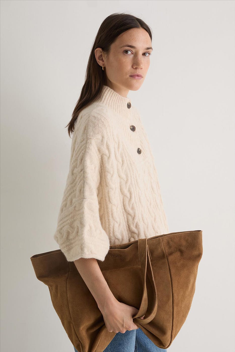YERSE - Ecru Woven Wool poncho