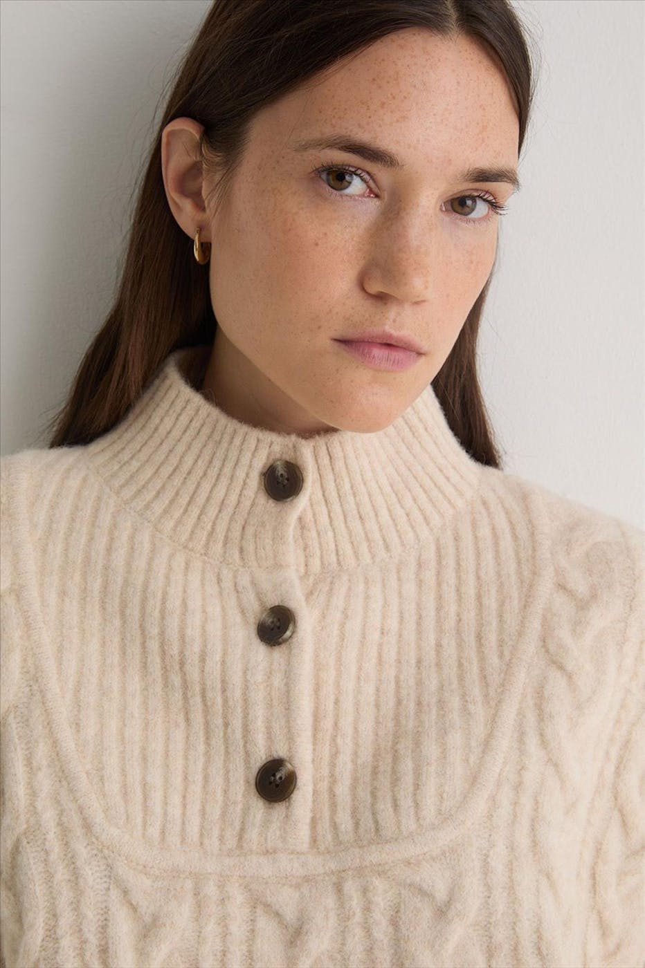YERSE - Ecru Woven Wool poncho