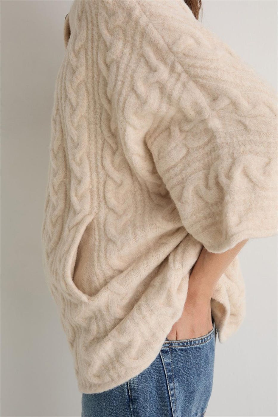 YERSE - Ecru Woven Wool poncho
