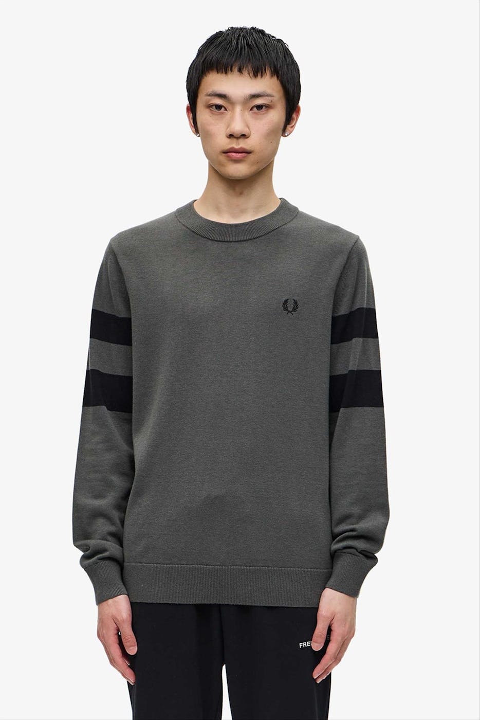Fred Perry - Grijsgroene Tipped Sleeve trui