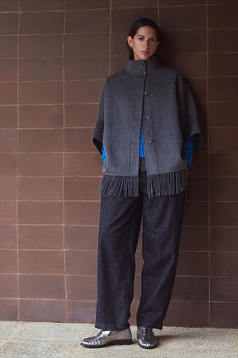 YERSE - Donkergrijze Franje jas