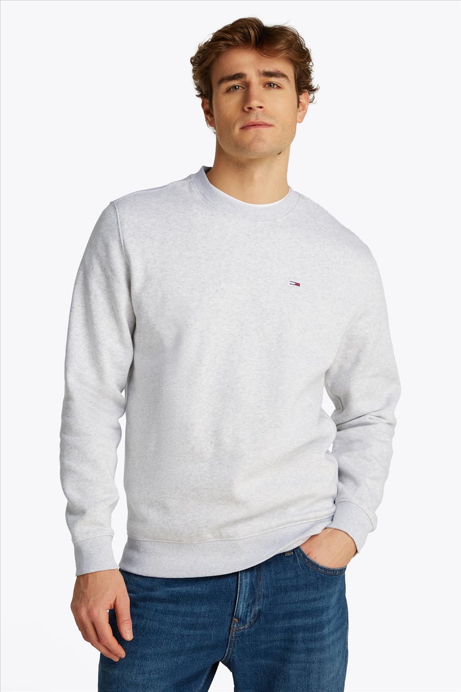 Tommy Jeans - Lichtgrijze Regular Flag sweater