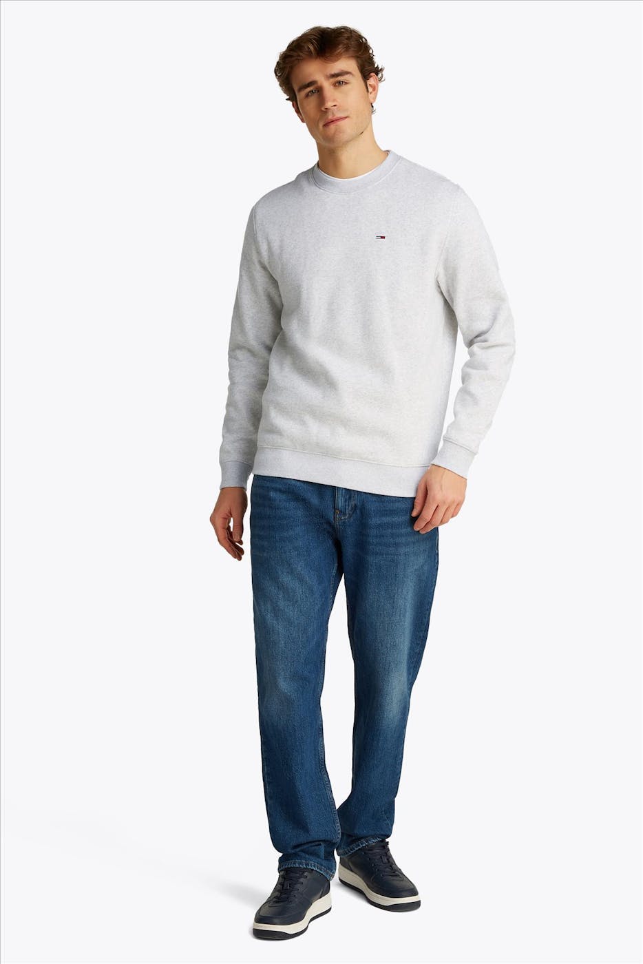 Tommy Jeans - Lichtgrijze Regular Flag sweater