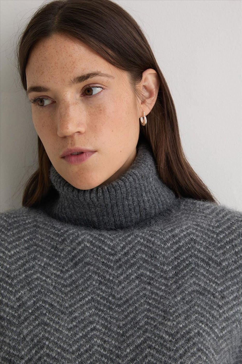 YERSE - Grijze Jacquard Herringbone trui