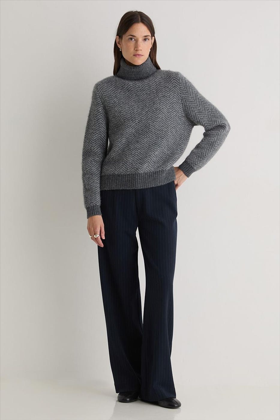 YERSE - Grijze Jacquard Herringbone trui