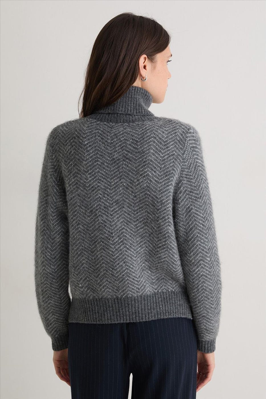 YERSE - Grijze Jacquard Herringbone trui