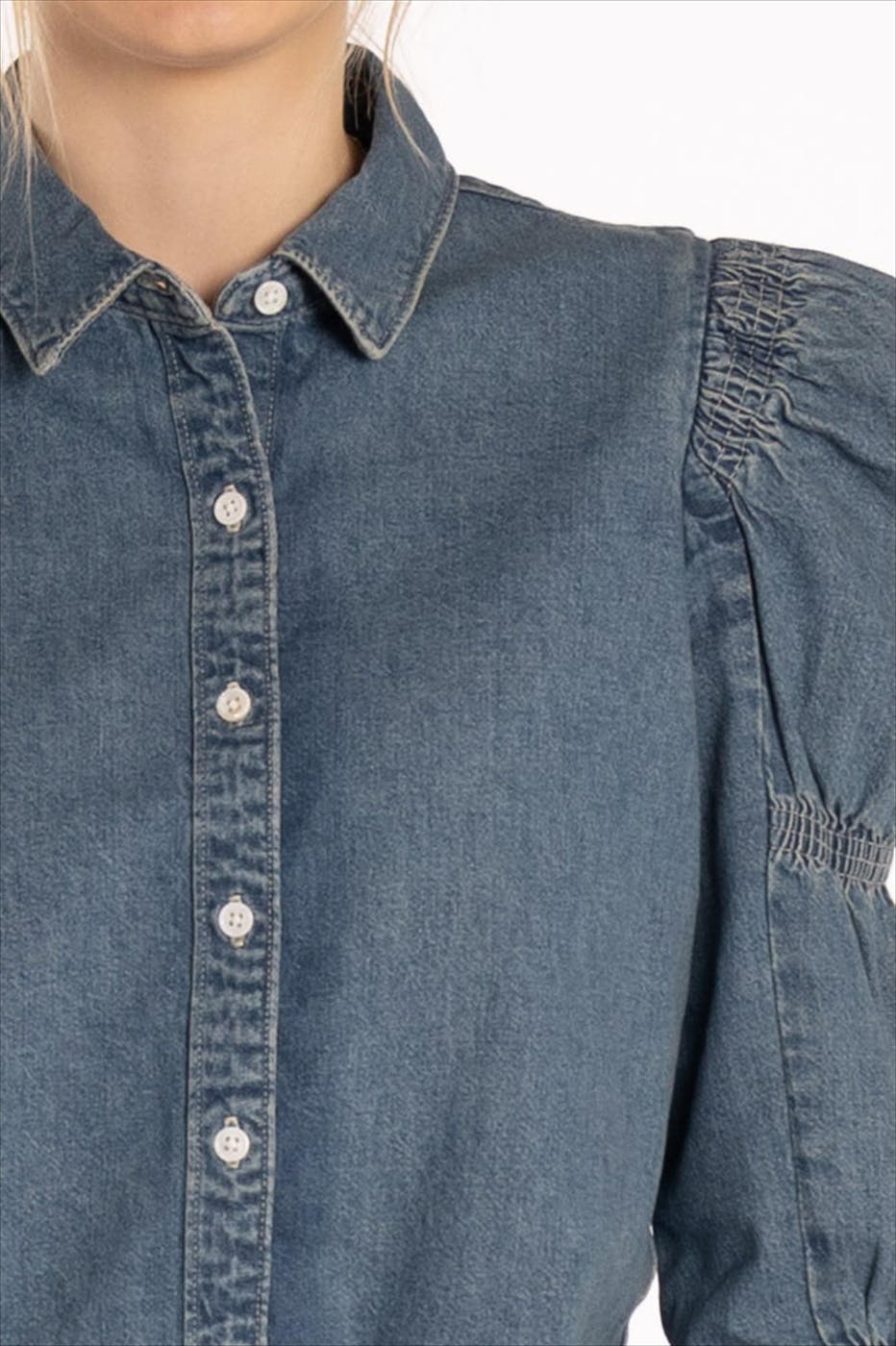 Levi's - Grijsblauwe Cinched Sleeve jeansblouse