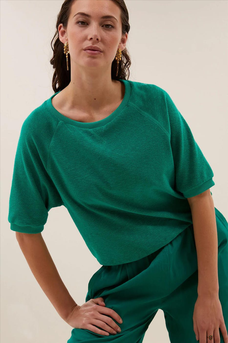 BY BAR - Groene Neva Slub sweater
