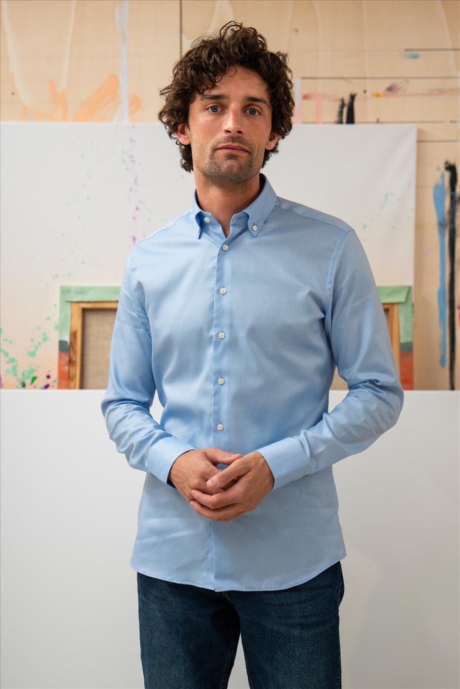 Twelve Ounce - Lichtblauw Oxford slim hemd