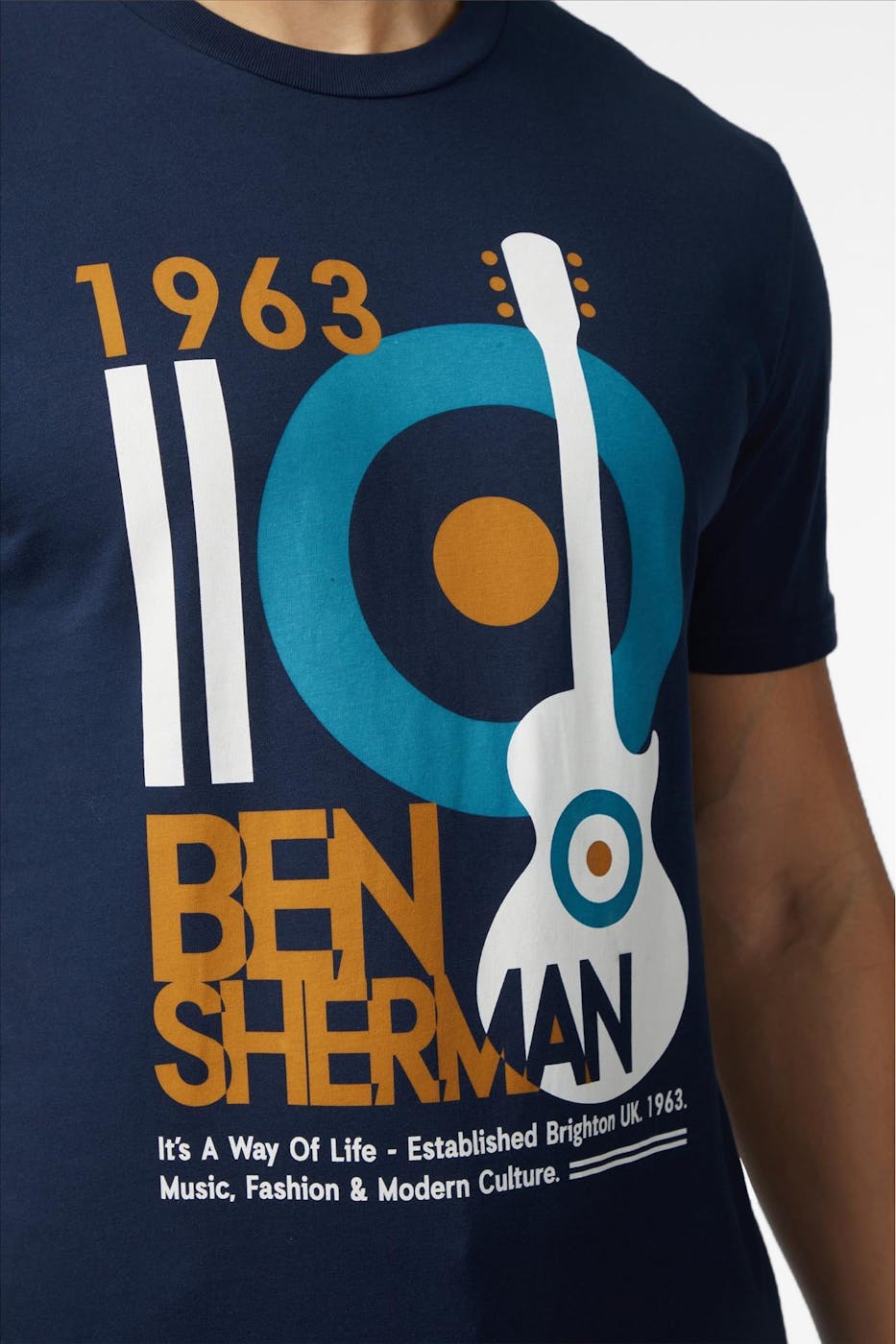 Ben Sherman - Donkerblauwe Mod Guitar Poster T-shirt