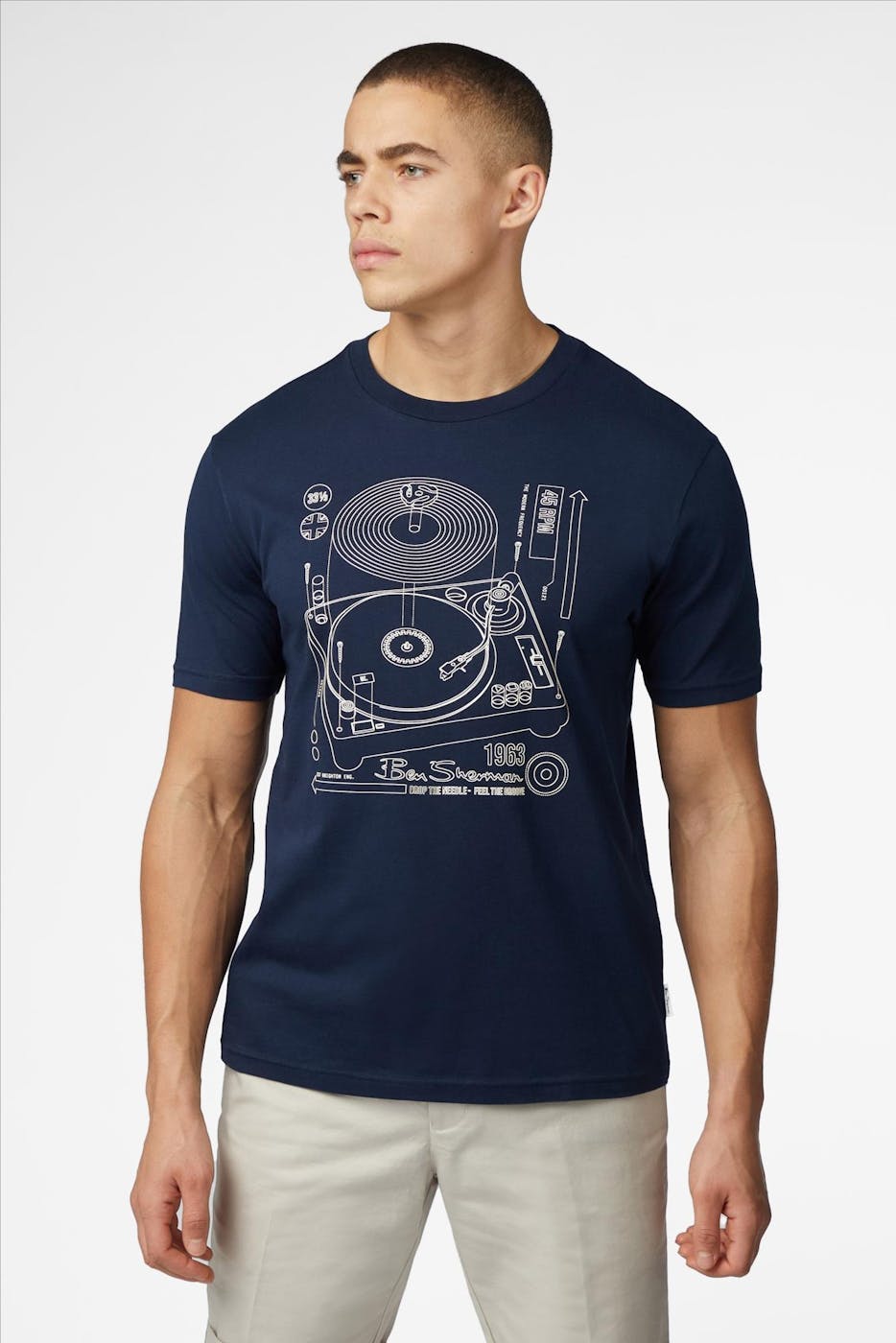 Ben Sherman - Donkerblauwe Linear Record Player T-shirt