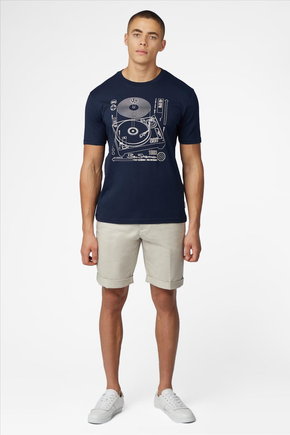 Ben Sherman - Donkerblauwe Linear Record Player T-shirt
