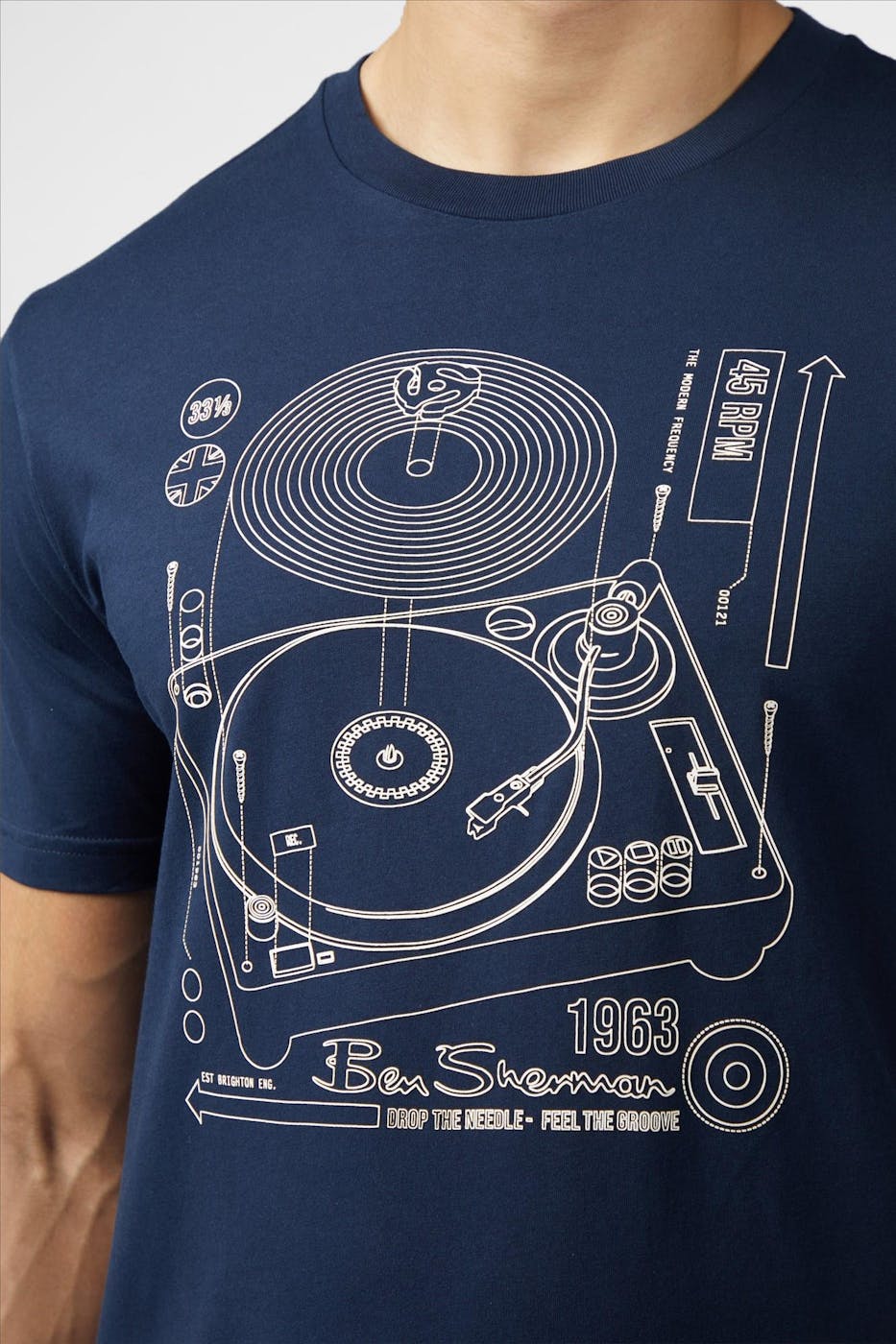 Ben Sherman - Donkerblauwe Linear Record Player T-shirt