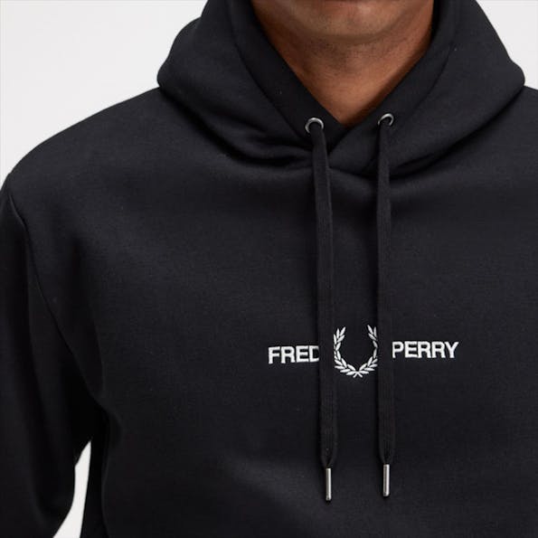 Fred Perry - Zwarte Geborduurde hoodie