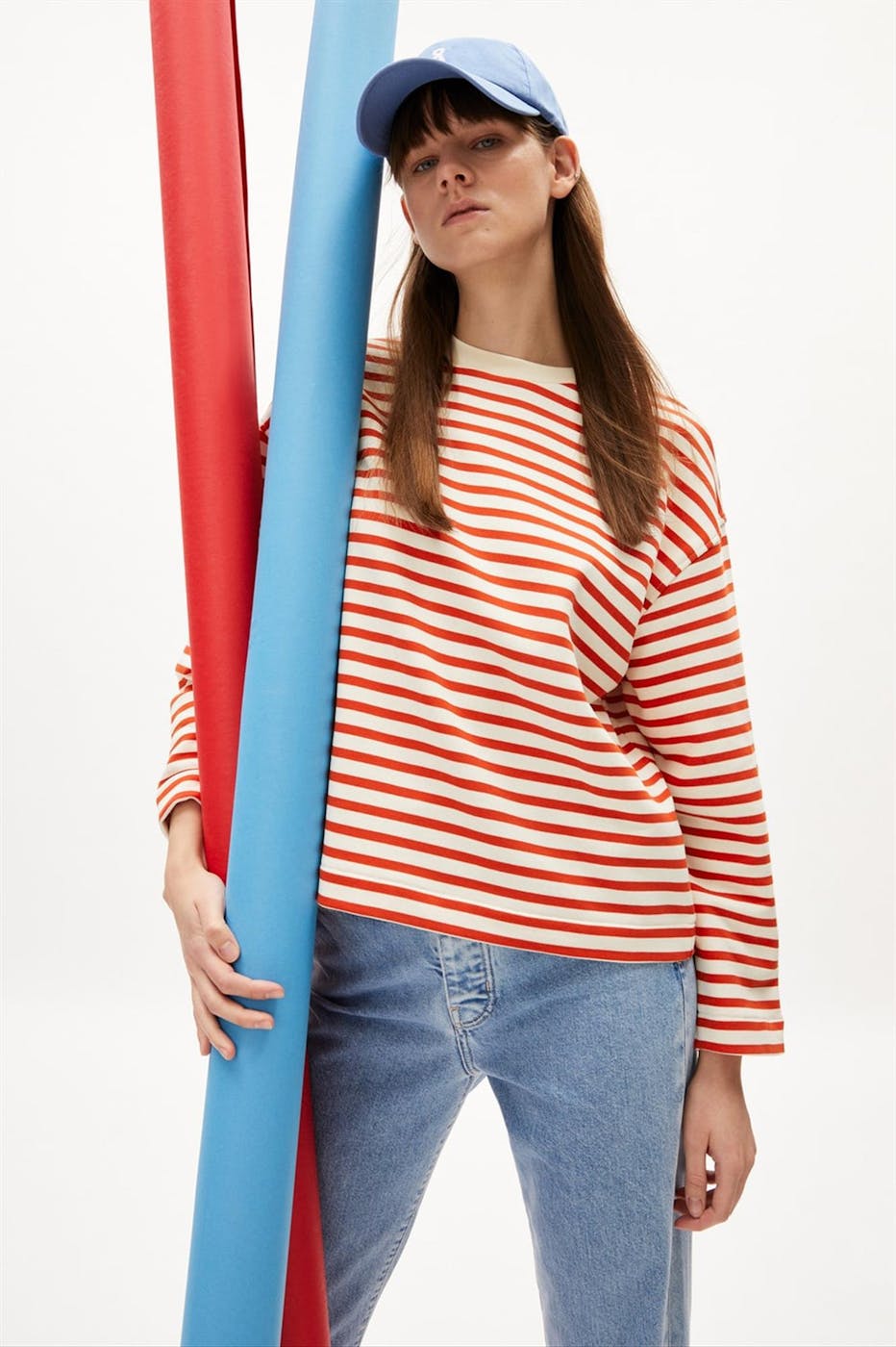 Armed Angels - Koraal-ecru Frankaa Stripe sweater