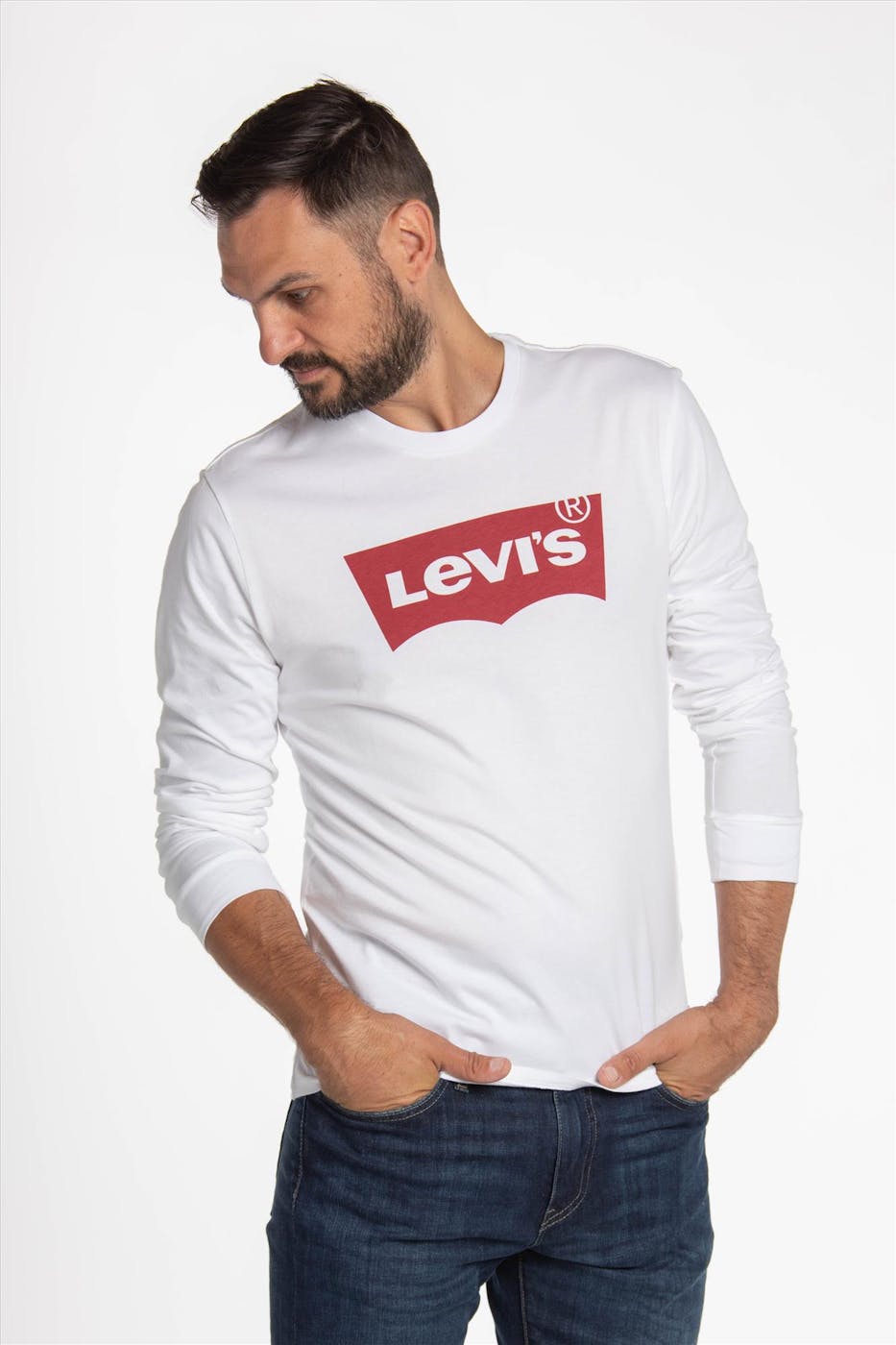 Levi's - Witte Batwing Logo T-shirt met lange mouw