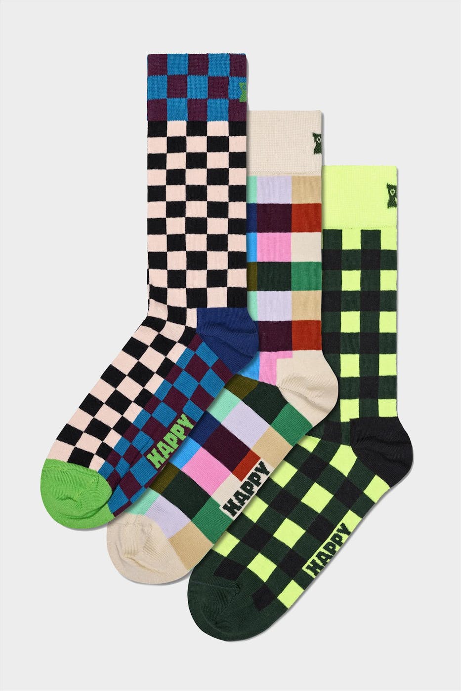 Happy Socks - Multicolor 3-pack Check It Out sokken, maat: 41-46