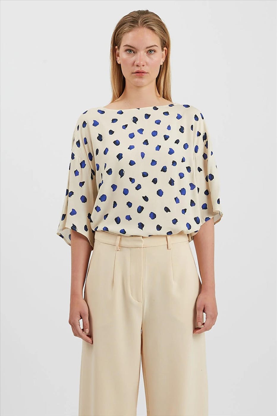 Minimum - Beige-blauwe Ellaline blouse