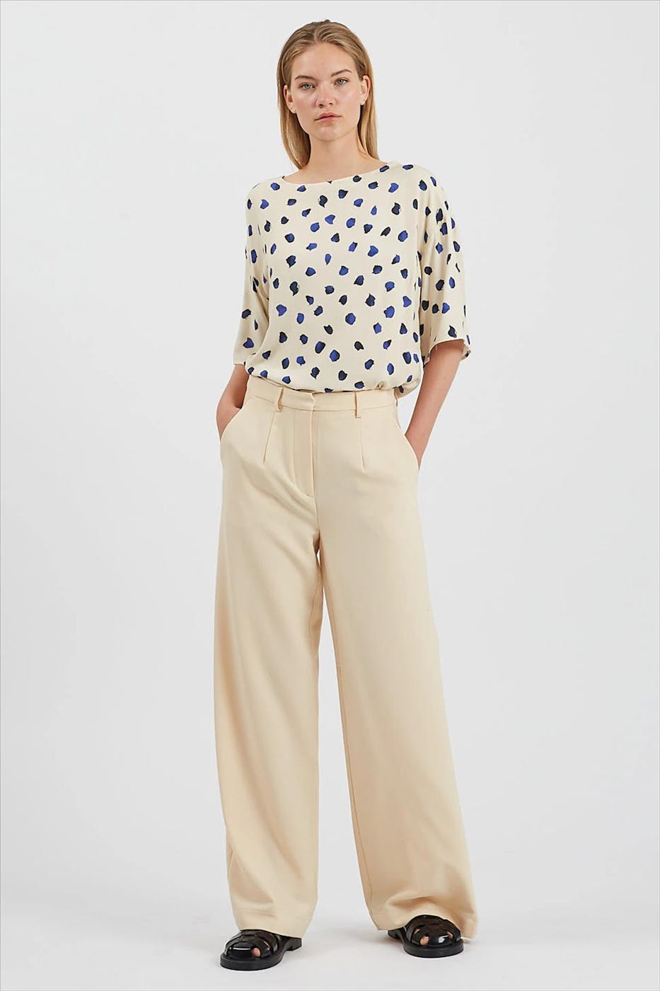 Minimum - Beige-blauwe Ellaline blouse