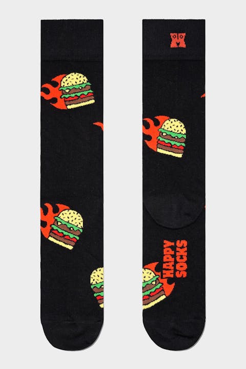Happy Socks - Zwarte Flaming Burger sokken, maat: 41-46